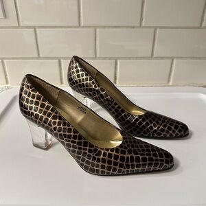 J RENEE VINTAGE Brown Alligator woman clear 2.5" classic preppy office heel 7.5